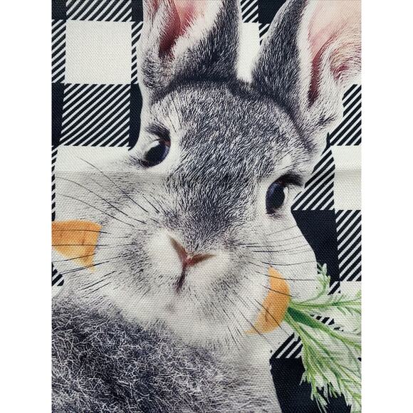 Rabbit Bunny with Carrot Black White Check Pillow Cover Hidden Zipper Easter - Picture 2 of 5